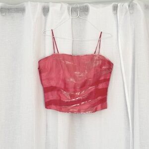 ✿ ⋆｡ Vintage Sheer Pink Rhinestone Bustier Top ⋆｡✿